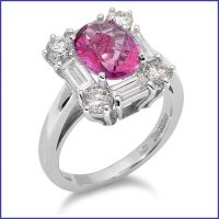 18k white gold ladies diamond ring with a pink sapphire